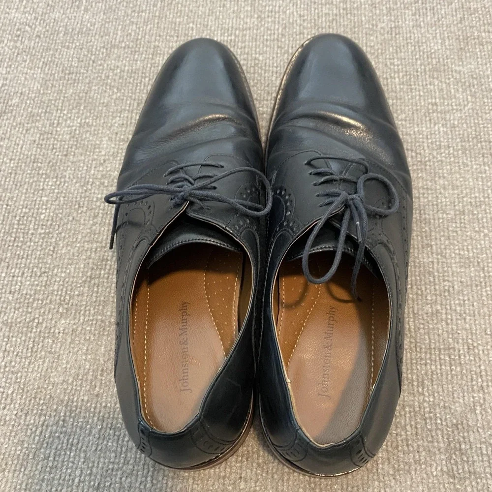 Johnston & Murphy Shoes Mens Size 12 M Black Leather Cap Toe Derby Dress 59-2065